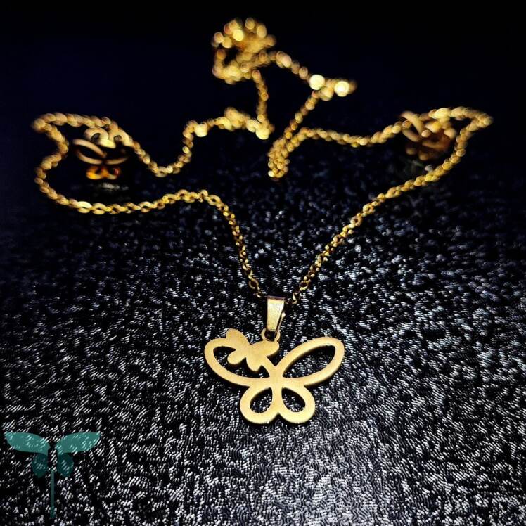 نیم ست استیل پروانه رنگ ثابت شامل گردنبند و گوشواره، مناسب بانوان